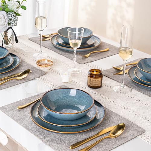Image of AmorArc Ceramic Dinnerware Sets,Handmade Reactive Glaze Stoneware Plates and Bowls Sets,Highly Scratch Resistant | Dishwasher & Microwave Safe Dishes Set,Service for 6 (18pc)