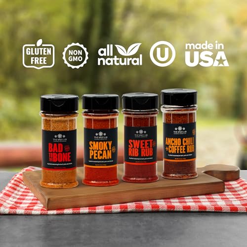 Image of 4 Shaker Jars Grilling Gift Set of BBQ Premium Grill Seasonings - Ultimate BBQ Accessories Set, a Must for every grill - Our Gourmet Grilling set of BBQ Seasonings for Pork, Beef, Chicken, and Vegetables. Good for all Around Cooking & Air Fryers - Great Gift for Men or a Gift for Dad. By The Spice Lab