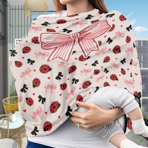 Image of Car Seat Cover for Baby Carseat, Ladybug Bow Nursing Covers