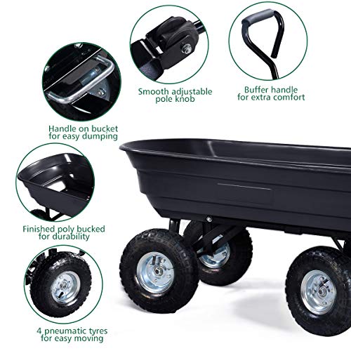 Giantex Dump Cart Garden Dumper 660 Lbs W/Heavy Duty Steel Frame Pneumatic Tires for Lawn Tractor Riding Mowers Yard Barrow Wagon Carrier
