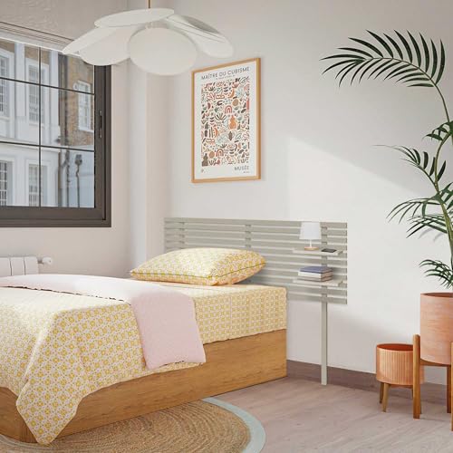 DHOME Cabecero con Estantes de Madera reciclada DM con Patas Colgante Pared Estilo Japonés Cama Vintage Nordico Herrajes incluidos (Acabado Lino, 135cm)