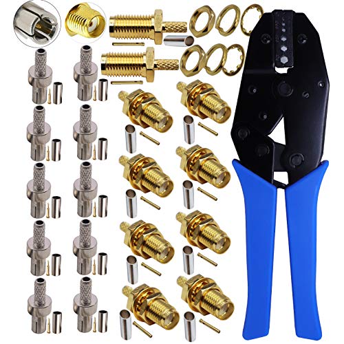 Kagni 10 conectores TS9 macho a SMA hembra + crimpadora para cable de antena WiFi y router RG174 RG316 Cover
