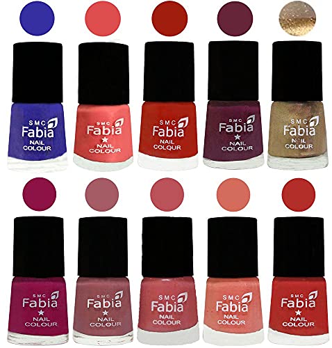 Image of SMC Fabia ALL IN ONE (PACK OF 10), Long Lasting Glossy Nail Polish, 6 ml Each, All Vibrant Colours,01782