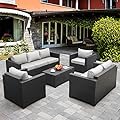 Rattaner 5-Piece Patio Furniture Sofa Set Outdoor Wicker Sectional Couch with Storage Table Non-Slip Cushions Furniture Covers, Grey