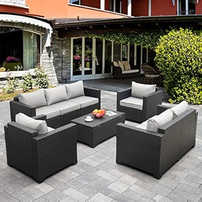 Rattaner 5-Piece Patio Furniture Sofa Set Outdoor Wicker Sectional Couch with Storage Table Non-Slip Cushions Furniture Covers, Grey