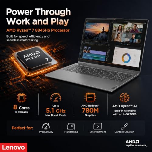 Image of Lenovo IdeaPad 5 2-in-1 Convertible Laptop, AMD Ryzen 7 8845HS Processor, 16 inch WUXGA IPS Touchscreen, 16GB DDR5 RAM, 512GB SSD, Fingerprint Reader, Backlit Keys, Wi-Fi 6, Windows 11 Home, WOWPC USB