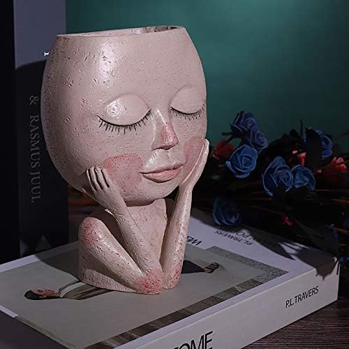 Resin Face Portrait Flower Pot, Human Face Head Planter Pot, Small Creative Flower Vase with Drainage Hole Indoor Outdoor Succulents Plants Pots for Home Desk Garden Decoration