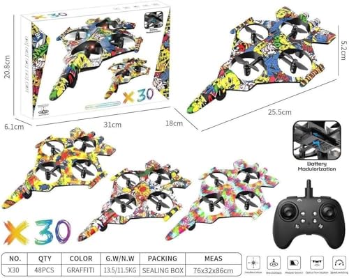 Image of RC Aeroplane 2.4GHz Remote Controlled Aeroplane Quadcopter Floating Fighter Plane RC Aeroplane RTF for Beginners, Children and Adults, Plane Toy with Coloured Lights USB Charging (GN256)
