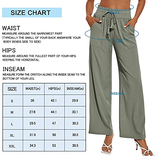 Rapbin Women's Cotton Linen Pants Casual Drawstring Loose Elastic Waist Beach Trousers With Pockets Olive Green #TOP5