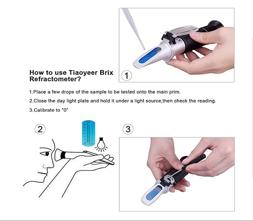 Vista 4 de Refractómetro Brix con refractómetro digital ATC de mano para hierba casera, cerveza, vino, fruta, azúcar, gravedad específica de doble escala