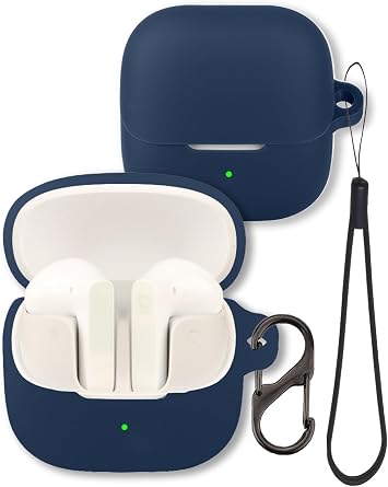 Case for Baseus Bass BS1 NC Semi-in-Ear Earbuds, FJIASTB Soft Silicone Protective Cover with Carabiner and Lanyard, Shockproof Dark Blue