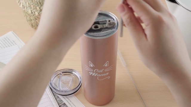 Tazza Termica Da Viaggio LOMUG Per Amanti Gatti - 600 Ml In Acciaio Inox 304, Con Cannuccia E Spazzola, Regalo Per Mamma O Amica