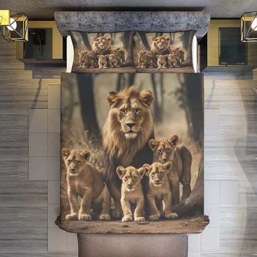 Parure lit lion housse de couette 200x200 microfibre coton 3D - 3