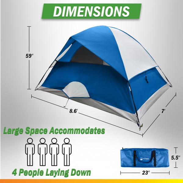 Carpa para camping para 4 personas con cubierta y bolsa miniatura 4