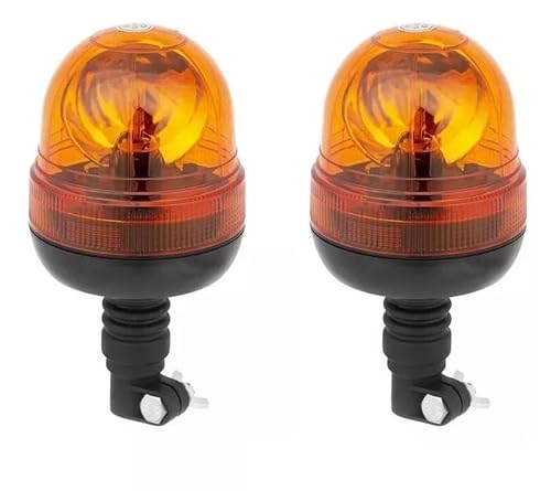 2X Rotating Flashing Amber Beacon Flexible DIN Pole Mount Tractor Warning Light