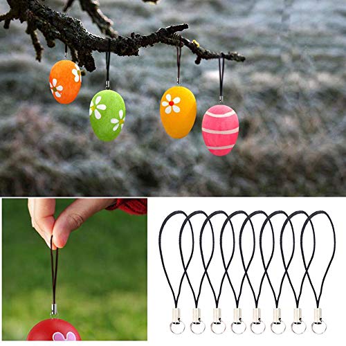 MOTZU 300 Pieces Silver Tone Black Lanyard Cell Phone Charm Split Ring Strap, Lobster Clasp Lariat Cord Strap for Mobile Cell Phone/Mp3/Mp4/USB Flash Drive/Charms/Keyring and More, 2.36inches