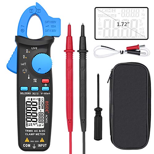 Bside Acm91 1Ma Clamp Meter Dc/Ac Current True Rms Auto-Ranging 6000 Counts Multimeter Live Check V-Alert Temperature Capacitance Frequency Tester With Back Clip #TOP1