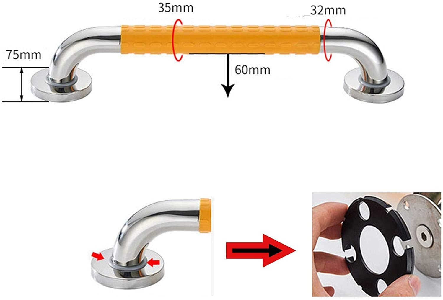 Barra de Apoyo de Seguridad para Ducha Resistente sin Plomo para bañera, Barra de Apoyo para baño, pasamanos de Seguridad Antideslizante Grueso Instalación de Revestimiento de Paredes anties