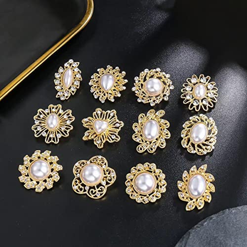 Lot 24Pc Gold White Faux Pearl Clear Rhinestone Crystal Flower Brooches Pins Set Diy Wedding Bridal Bouquet Women Broaches #TOP1