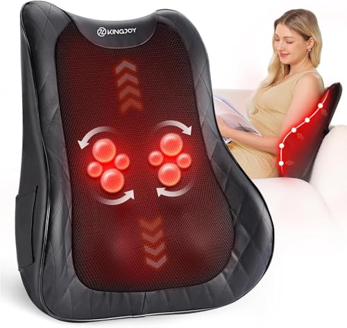 KINGJOY Back Massager for Pain Relief Deep Tissue, Full Back Rolling Massager with Heat 3D Shiatsu Kneading Electric Massage Pillow for Back, Neck, Shoulder, Spot Massage, Gifts for Mom Dad Women Men