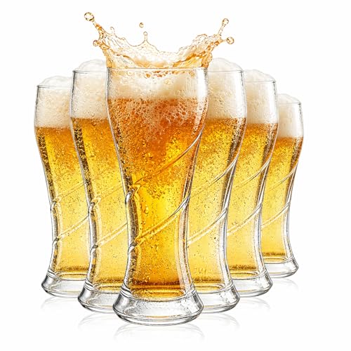 TOLASTO Verres à Bière Lot de 6, 400 ml Verres Pinte Design Spirale, Verres à Boire Sans Plomb, Résistants au Lave-Vaisselle pour Bière, Lager, IPA,...