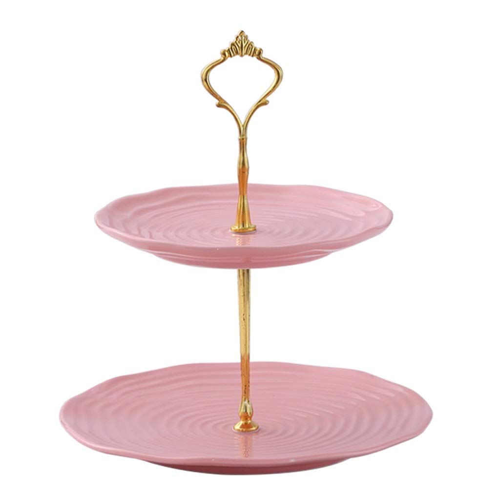 Présentoir gâteau rose à double couche en plastique résistant pour dessert et candy bar de salon