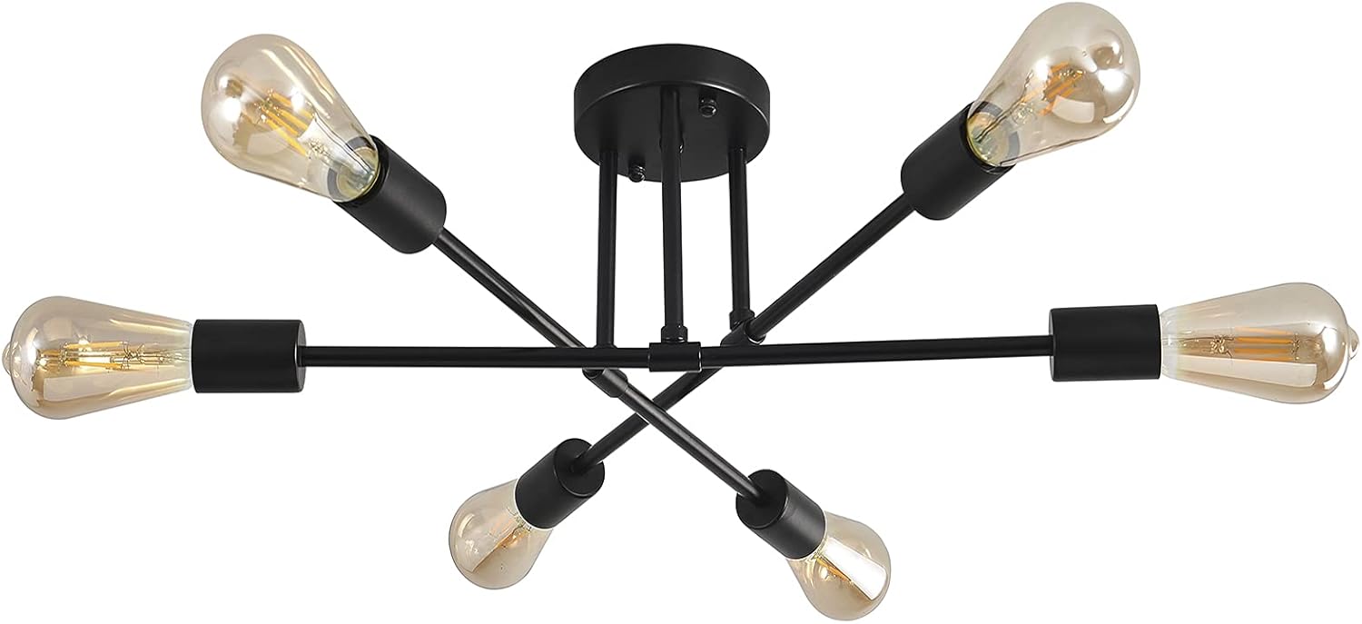 Semi Flush Mount Ceiling Light , E26 Sputnik Chandelier Lighting 6-Lights Kitchen Flush Mount Light Fixture for Dining ,Room Living ,Room Bedroom, Foyer
