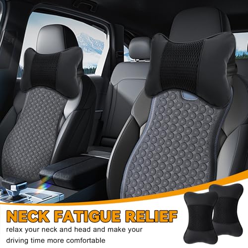 HIAHXC 2 Stück Auto Nackenkissen Kopfstütze, Ergonomische Nackenstütze Auto mit Memory Foam, PU-Leder Autositz Kopfkissen 28x18cm für Autofahren, Reisen, Büro (Schwarz)