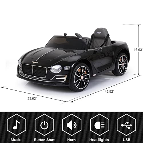 Sehomy 12V Bentley Electric Car For Kids With Remote, Exp12 Kid Cars To Drive Battery Powered Ride On Vehicle With 4 Wheels, Foot Pedal, 2 Speeds, Music, Aux, Led Headlight, Music Player Black #TOP1