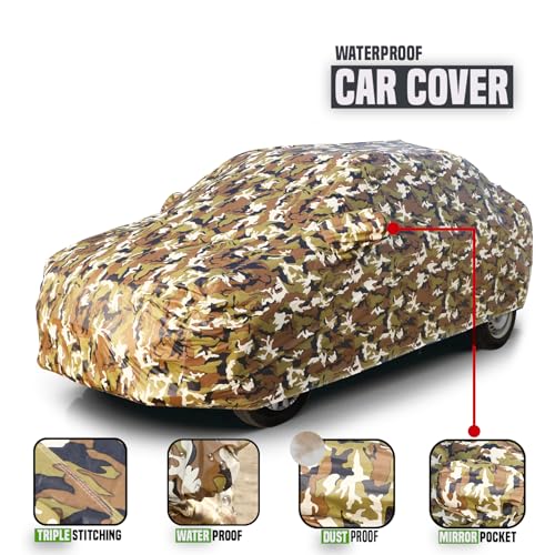 Image of GROOFOO Car Cover Compatible with Maruti Suzuki Celerio | Camouflage, Waterproof, Dustproof, UV Protection | Military Jungle Design | Custom Fit, Triple Stitched | All Weather Body Cover