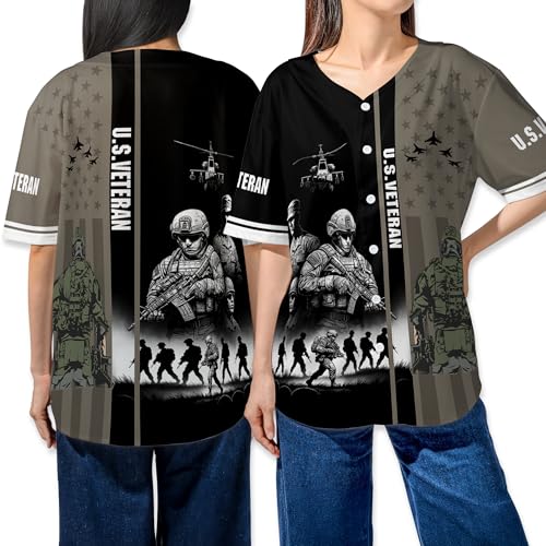 BAS219 U.S. Veteran Baseball Jersey, Military Army Veteran Baseball Jersey, Patriotic American Soldier Pride Memorial Support miniatura 1