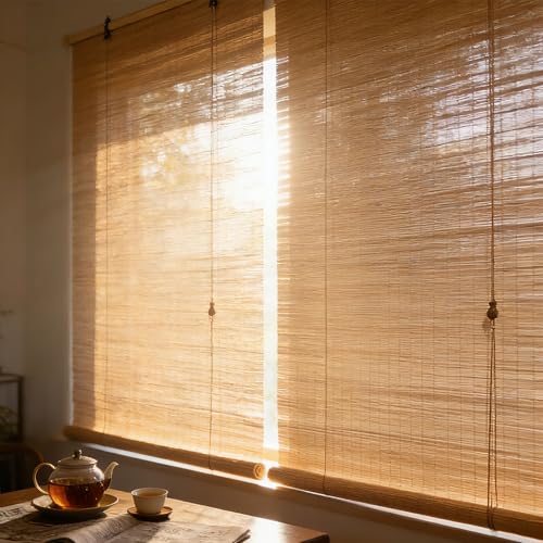 Estores de Bambú Natural 70 x 100 cm Protección Solar y Oscurecimiento, Resistente Al Agua Persiana Venecianas para Puertas y Ventanas Personalizable, A