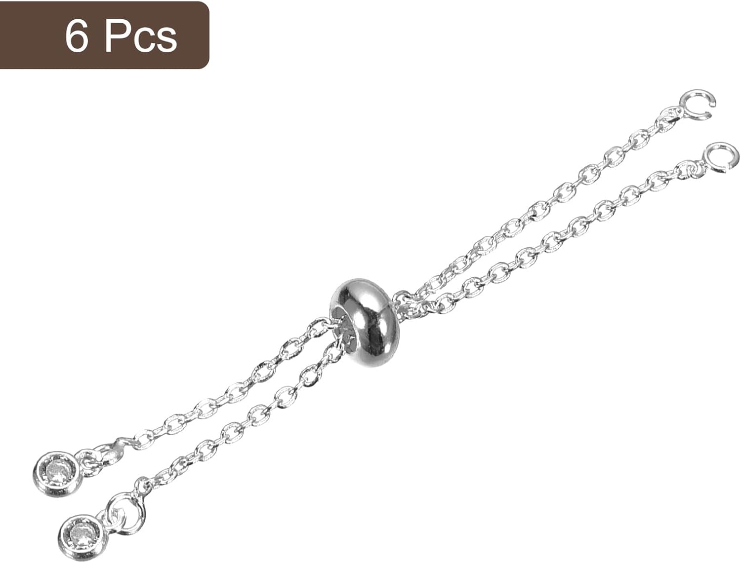 uxcell Adjustable Slider Bracelets, 6Pcs O Link Extender Connecting Chains with Rhinestone Ends for DIY Jewelry Making (Silver Tone) - Image 3