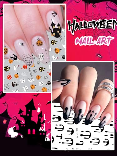 EBANKU 48 peças de tiras de unhas de gel semicuradas de Halloween, 2 folhas de adesivos de unhas de