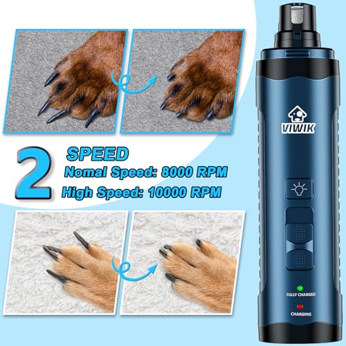 Image of VIWIK Dog Nail Grinder, Dog Nail Trimmers with LED Lights, Pet Nail Clippers Kit for Large Medium Small Dogs & Cats, 2-Speed Quiet Electric USB Rechargeable Pet Paws Grooming Tool Blue