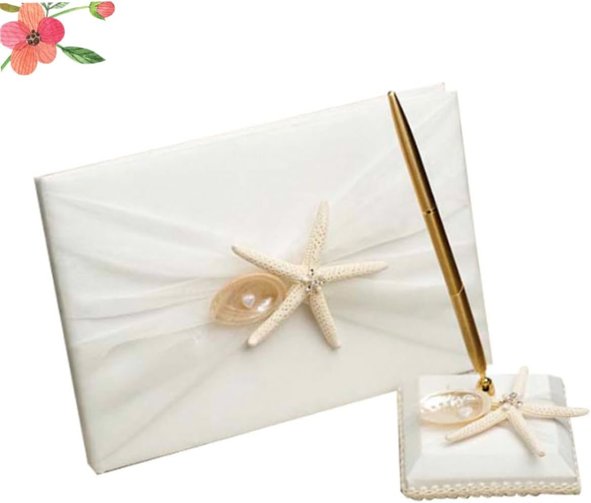 LIFKOME Beach Style Guest Book for Engagement Wedding Ceremony DIY Message Book with Pen Holder Elegant Attendance Book for Guest Sign in Wedding Souvenir
