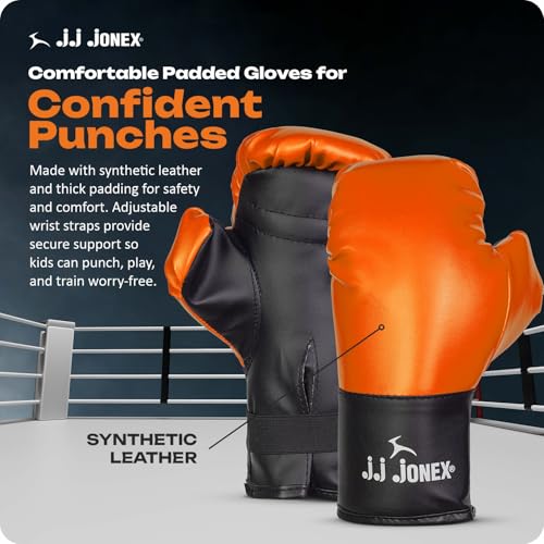 Image of JJ Jonex Sports Kids Boxing Punching Bag Set - Heavy Boxing Bag, Gloves, MMA, Home Gym & Martial Arts Training Equipment | for Boys & Girls for Age 3 4 5 6 7 8 Years |Orange Color |