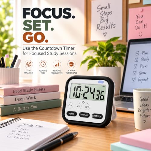 Image of PulGos Digital Clock for Study Kitchen |Multi-Function Large LCD Countdown