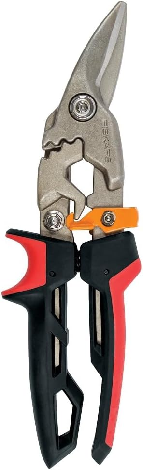 Fiskars PowerGear Tin Aviation Snips (Left Cut), 24" Heavy Duty Forged Steel Metal Shears, Industrial Grade Tool for Building and Construction