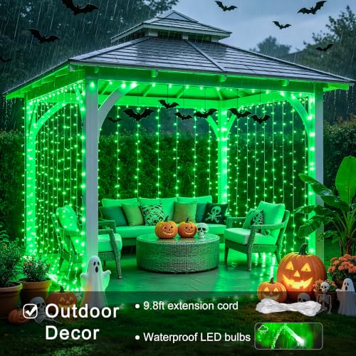 Image of JMEXSUSS 300 LED Green Curtain Lights for Halloween Decor, 9.8x9.8ft