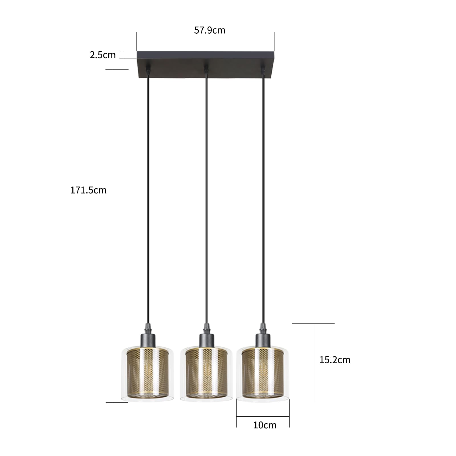Lustre Suspendu Rétro 3 Lumières GU10 - Style Vintage En Or - Pour Salle à Manger, Cuisine Ou Entrée