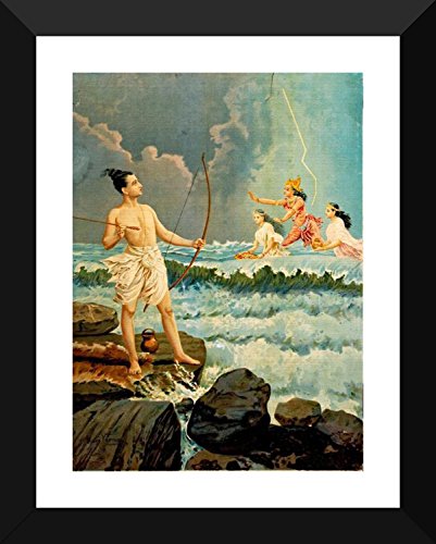 Image of Tallenge - Sri Rama Vanquishing the Sea - Raja Ravi Varma Mythology Collection - Large Digital Print - Framed (22 x 30 inches)