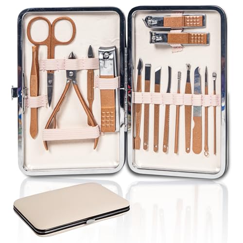 Image of Grooming Kit 16 in 1, Nail Cutter Set, Rose Gold Manicure Kit, Pedicure Kit for Women and Men, Includes Nail Clipper, Manicure Pedicure Kit for Women and Men, by Wishkey