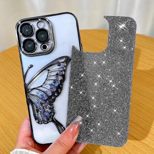 Image of SHINESTAR 3D Butterfly Case for iPhone 15 Pro Max Cover, Cute Girly Glitter Bling Luxury Back Cover for Women Girls Protective Shockproof Slim Camera Protection for iPhone 15 Pro Max - Black