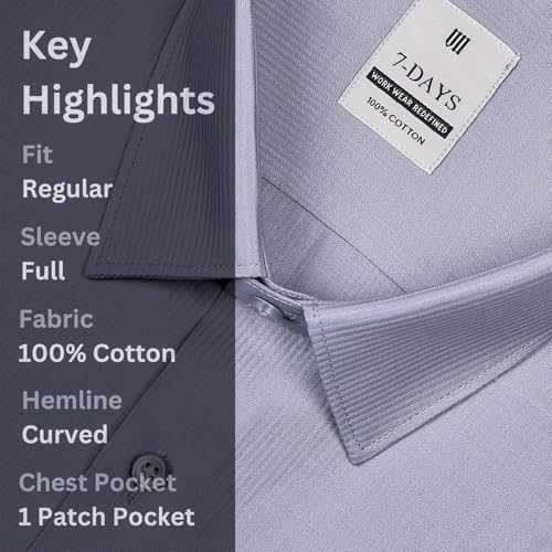 Image of 7-DAYS Men's Premium Formal Shirt - 100% Pure Cotton, Regular Fit, Plain, Full Sleeves, with Pocket - Perfect for Office Wear & Under Suits