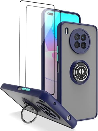 QUIETIP Case for Honor 50 Lite,Case for Huawei Nova 8i,TPU + Hard PC Shockproof Magnetic Ring Car Mount Holder Bumper Cover with Screen Protector,Blue
