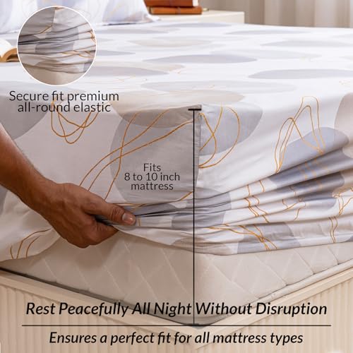 Image of HOMEMONDE 100% Cotton Fitted Bed Sheet | Spheres of Serenity Printed All Around Elastic Bedsheet | 210 TC Soft Breathable Luxury Mattress Cover | Perfect for Home Decor & Gifting