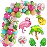 Tropical Flamingo Balloons Garland Kit,Flamingo and Pineapple Palm Tree Mylar Balloon Tropical Hot Pink Green Confetti Balloons Coconut Tree for Hawaii Luau Aloha Flamingo Theme Birthday Party Decor