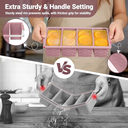 Image of Silicone Freezer Molds for Soup with Lid, 1-Cup & 2-Cup Large Ice Cube Trays Food Storage Containers for Meal Prep, Freeze 500mL /250mL /125mL Portions - 2 Pack