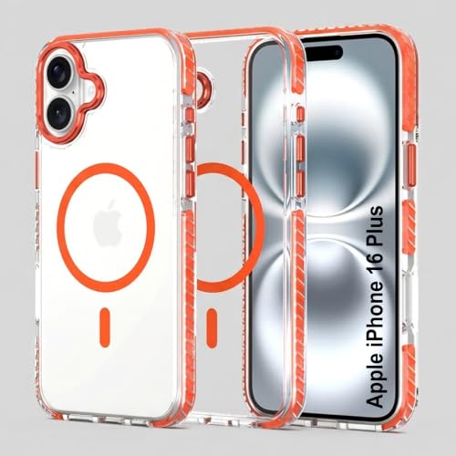 Image of Zapcase Crystal Clear Back case for iPhone 16 Plus | PC Back | TPU Bumper with Inner Rubber Grip | Metal Camera Guard Bezel | Metal Buttons | Scratch Resistant Cover | 2 Layer Edge Protection | Orange
